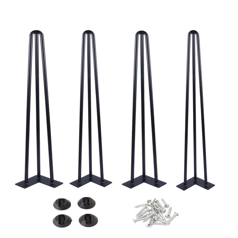 Osring 16 Inch Hairpin Table Legs with 1/2â€ Dia 3-Rods, Metal Furniture Legs for Coffee Table and TV Stand, Mid-Century Black Hairpin Feet with Floor Protector, 4 Pack - Image 1